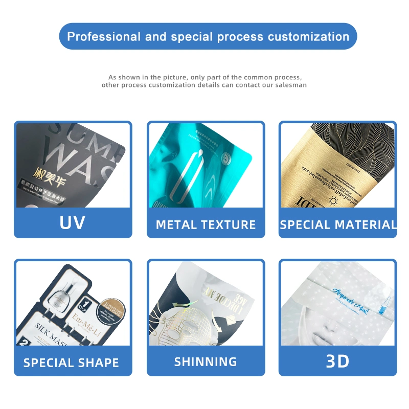 Customized Printing Laminated Foil Face Mask Packaging Three Side Seal Plastic Packaging Bags for Cosmetic Skincare